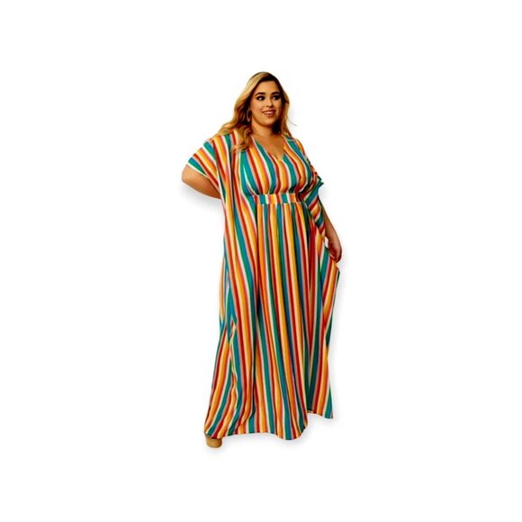 Unique Vintage Rainbow Striped Burton Caftan Dress size o/s - Picture 16 of 16
